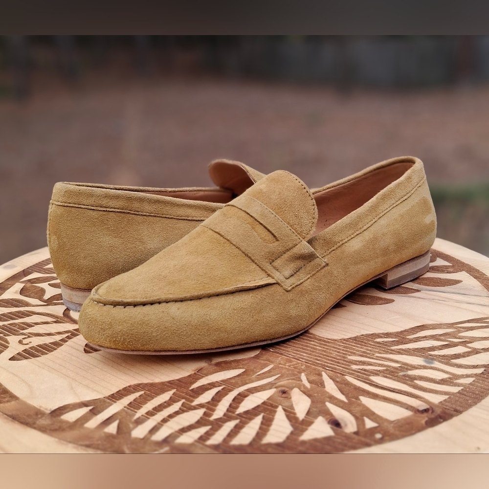 Mysuelly Parisian Chic Tan/Camel Suede & Leather Low Heel Loafers Size 6.5/7